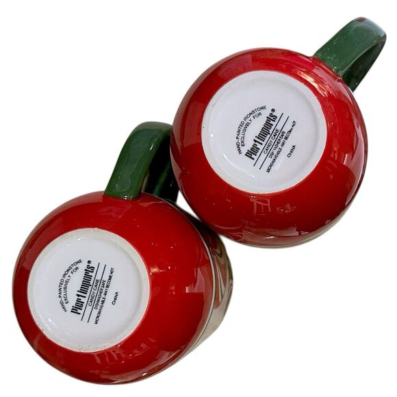 Set of 2 Vintage Pier 1 Hand Painted Red White Green 'CANDY CANE' Coffee Tea Mug - Picture 7 of 16